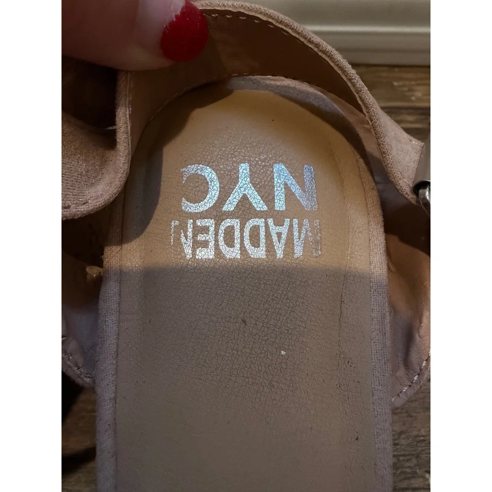 Madden NYC Womens Rhinestone Cork Wedge Sandals Nude Pink Size 10W‎ Wide